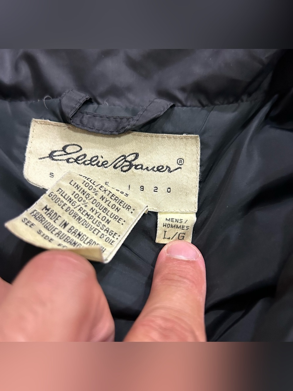 Vintage Eddie Bauer Goose Down Puffer Jacket Mens Large Black Full Zip Outdoor - Picture 3 of 8